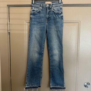 7 FOR ALL MANKIND HIGH-WAIST SLIM KICK RAW HEM || IRIS BLUE
